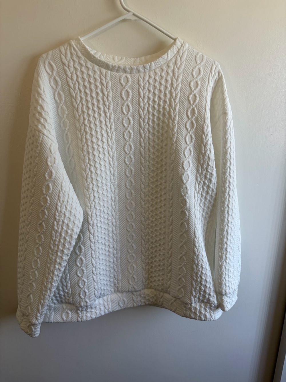 SHEIN Classic Cable Knit Crewneck Sweater - White
